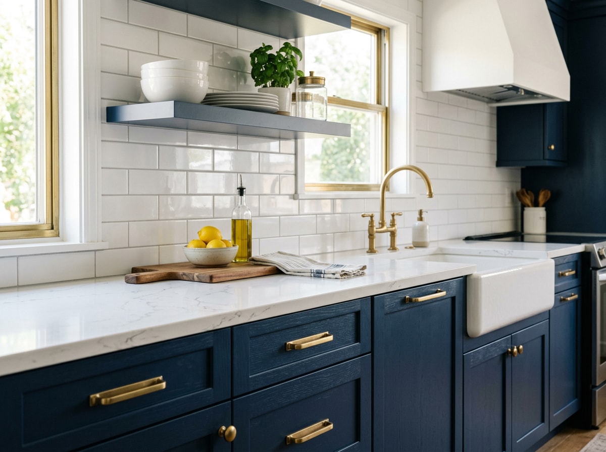 Finished modern kitchen remodel with new cabinets, quartz countertops, and island lighting