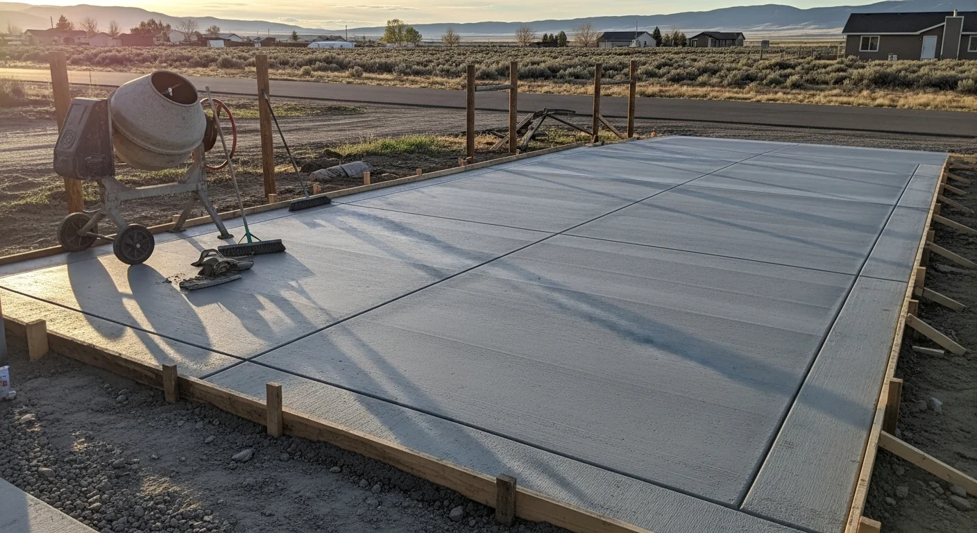 Concrete contractor finishing concrete driveway at residential property