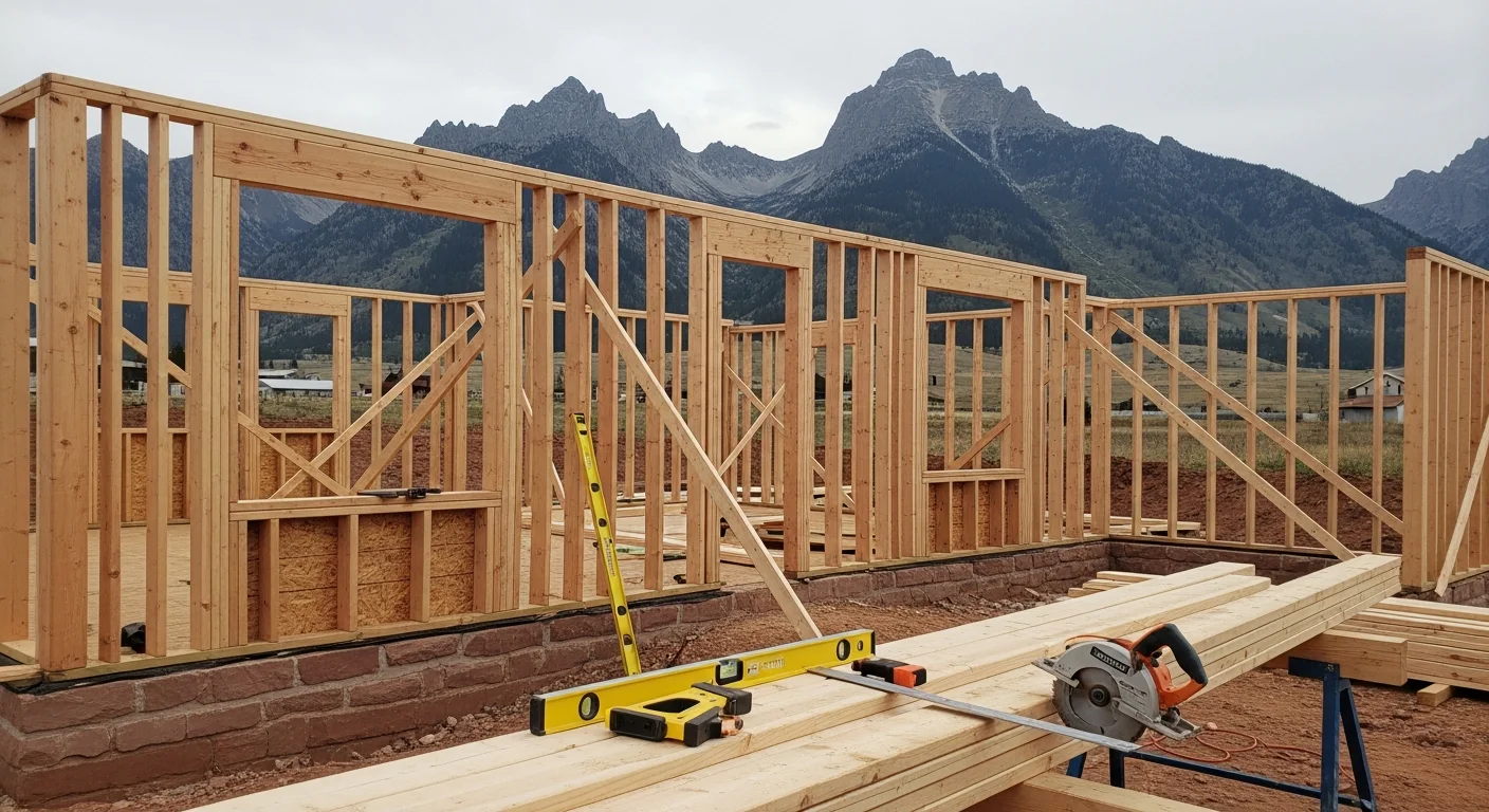 Framing contractor installing wooden frame structure on new construction project