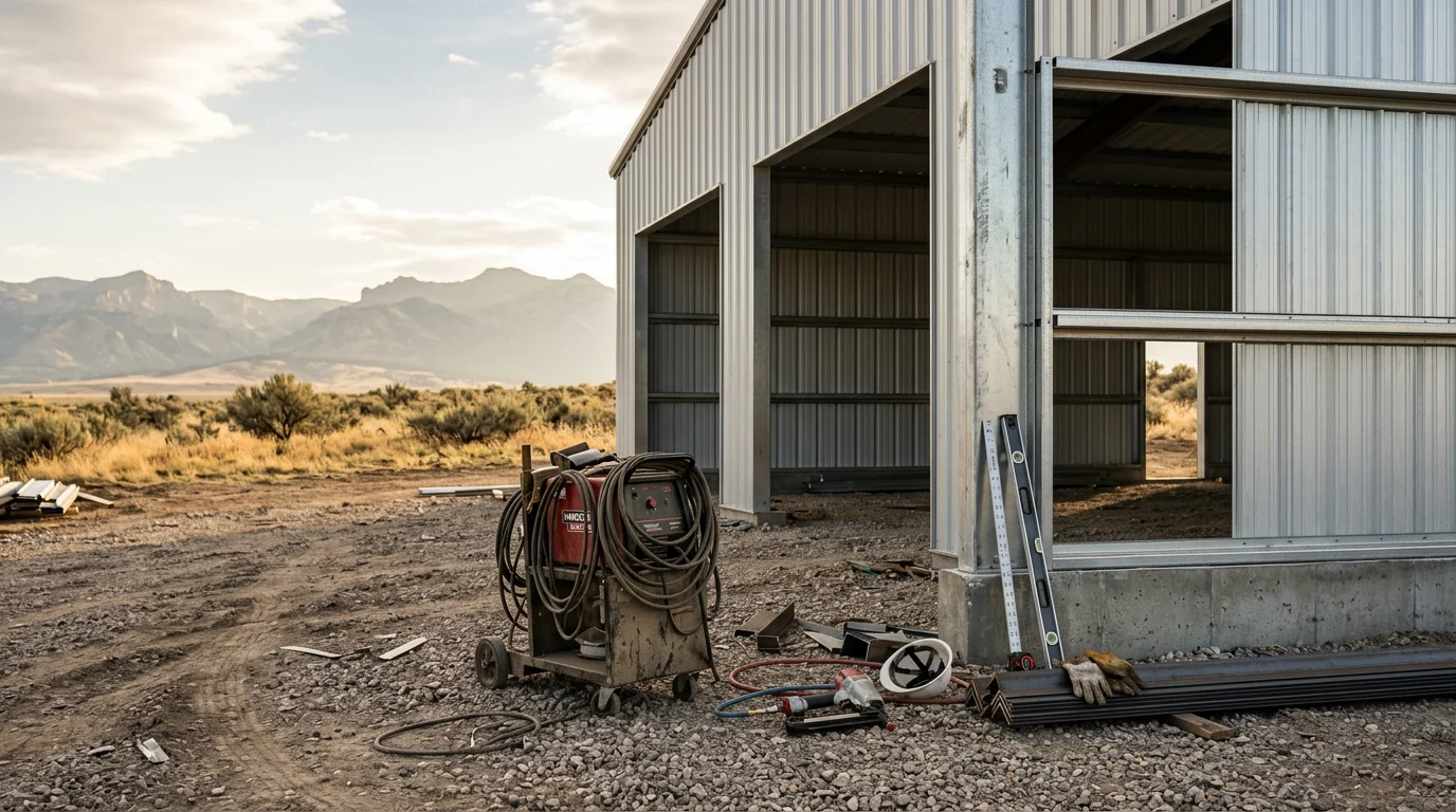 Completed steel pole barn structure in Cody, Wyoming